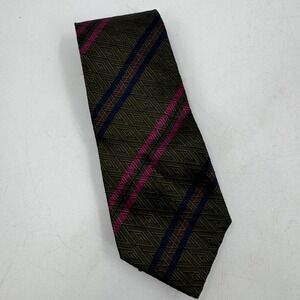 Cerruti 1881 Paris‎ Necktie Silk Striped Olive Green Blue Pink Made in Italy
